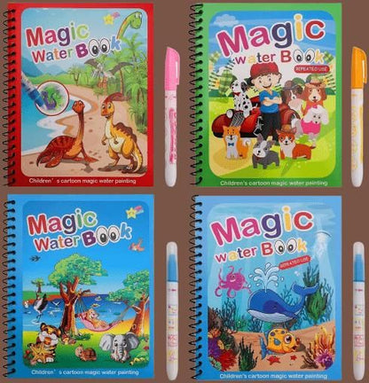 Reusable Magic Water Quick Dry Book ( Pack Of 4 Books & 4 Magic Water Pen )